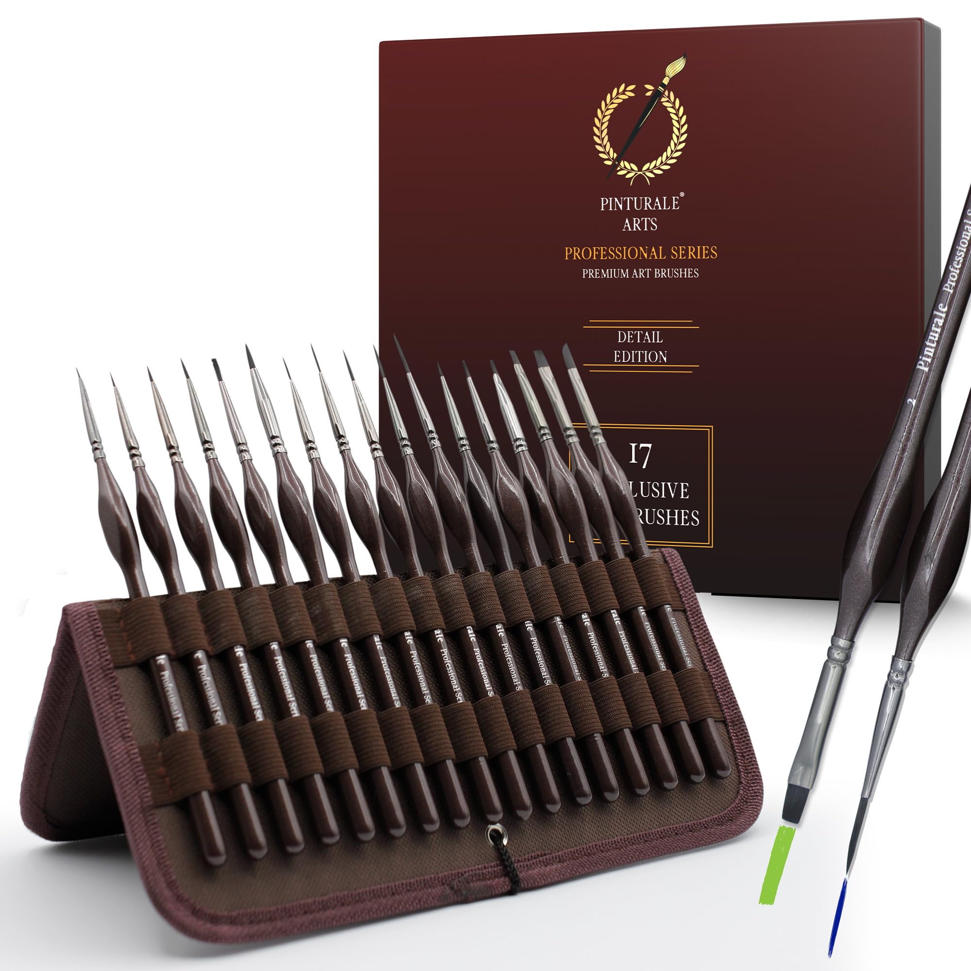 Ensemble de 17 Pinceaux Fins Professionnels avec Étui Élégant - Pinturale Arts