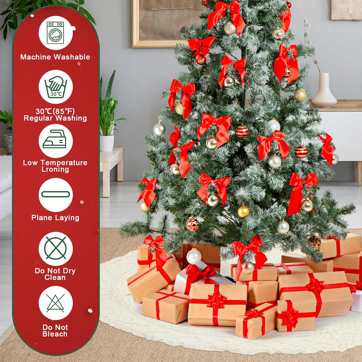 60 Inches Extra Large White Knit Christmas Tree Skirt Ivory Knitted Thick Rustic Christmas Tree Skirt Mat for Boho Xmas Decor Neutral Ornaments Xmas Party Decorations Holiday Winter Home