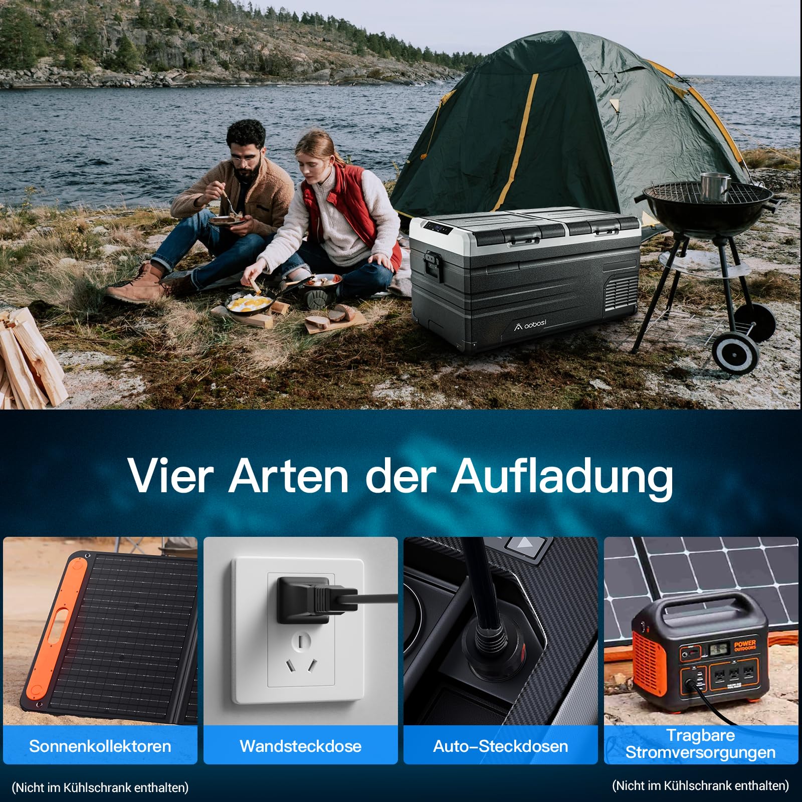 AAOBOSI Frigo Portatile, Frigo Per Auto Doppia Zona, Frigorifero da Viaggio con WiFi, -20 ℃ a 20℃, 12/24V DC e 100/240V AC,Per Auto, Camion, Camper, Barca e Presa Di Corrente