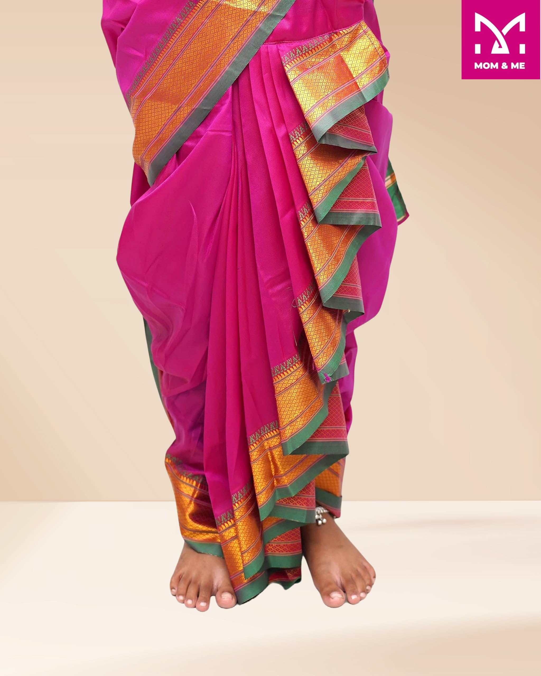 Mom and Me Nauvari Saree for Girls/Baby Girl, Ready to Wear, Marathi Maharashtrian Traditional Saree, Festival Outfit for Puja, Ganpati Festival, School Programs stitch Blouse (Purple, 8-9 Years) - Image 4 thumbnail