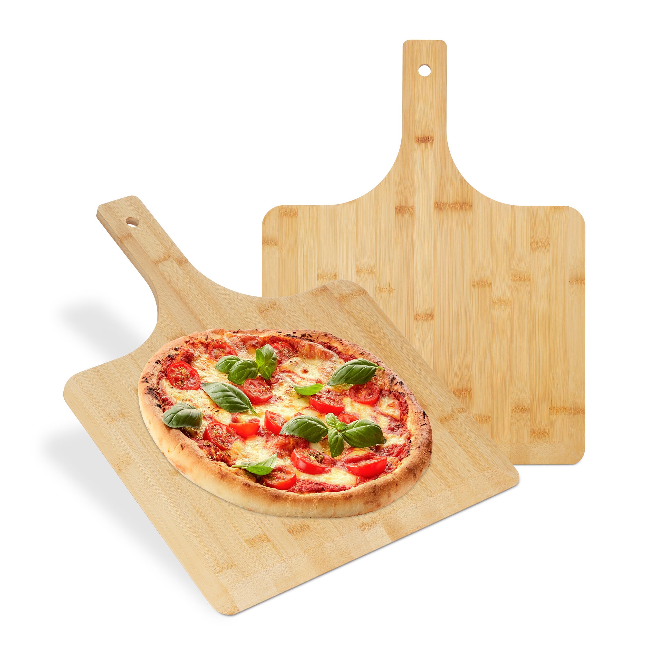 Relaxdays Planche à Pizza XXL, Lot de 2, 50x38 cm, carrée, spatule, Bords Plats, poignée, Support, Nature
