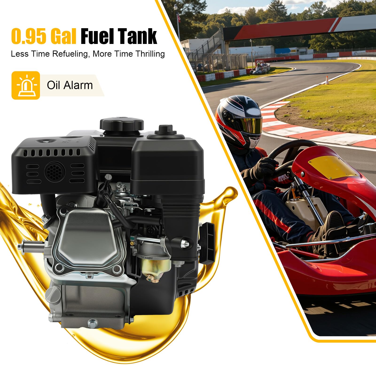 7,5 PS 4 Takt Benzinmotor, 212cc Standmotor Kartmotor, 3600 U/min Antriebsmotor mit 3,6L Tank, Elektrostart & Handstart, OHV Motor für Go-Kart Generator Hochdruckreiniger Industriemaschinen