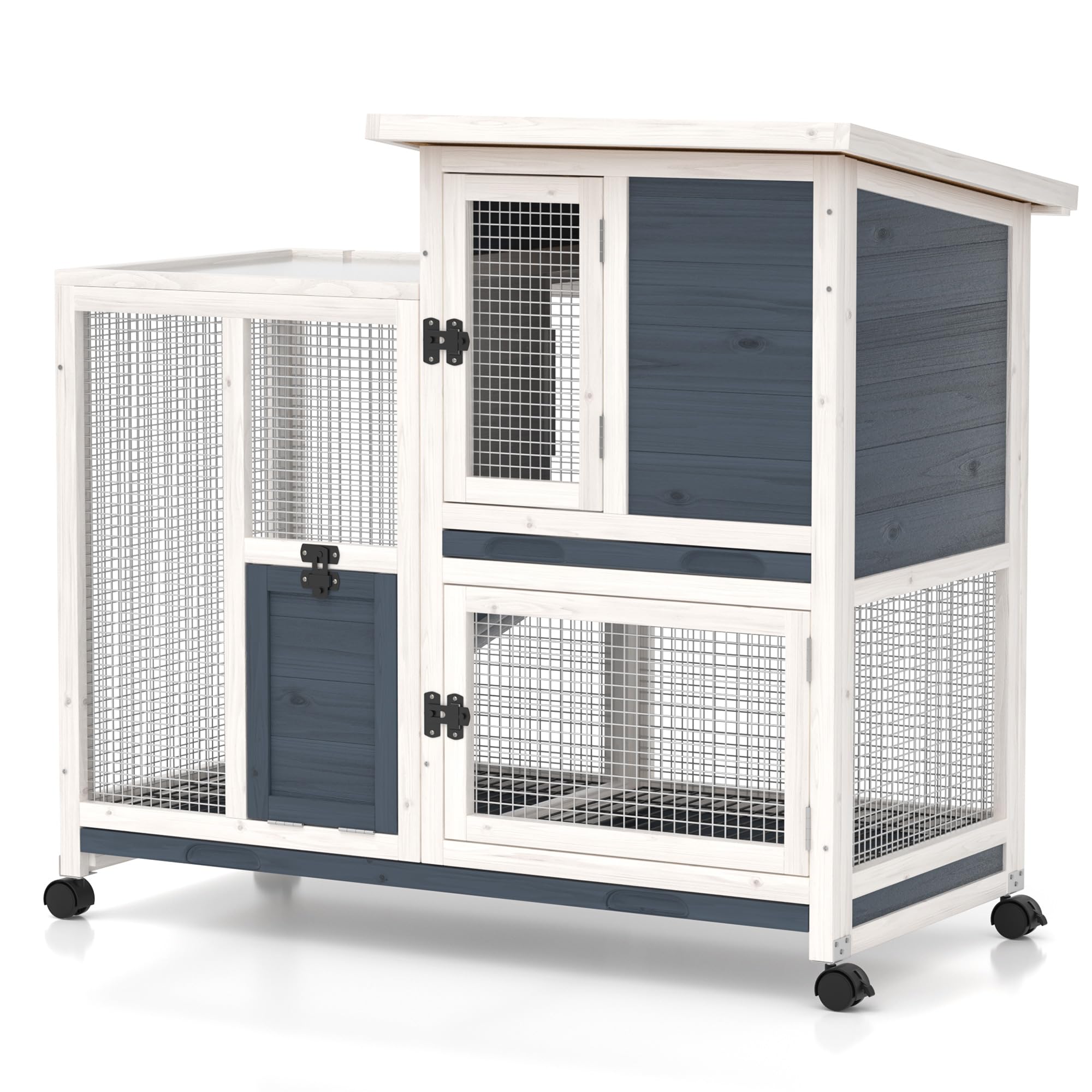 Bunny Cage Indoor 2-Story Rabbit Hutch - Urine Guards, Chew-Proof Frame ...