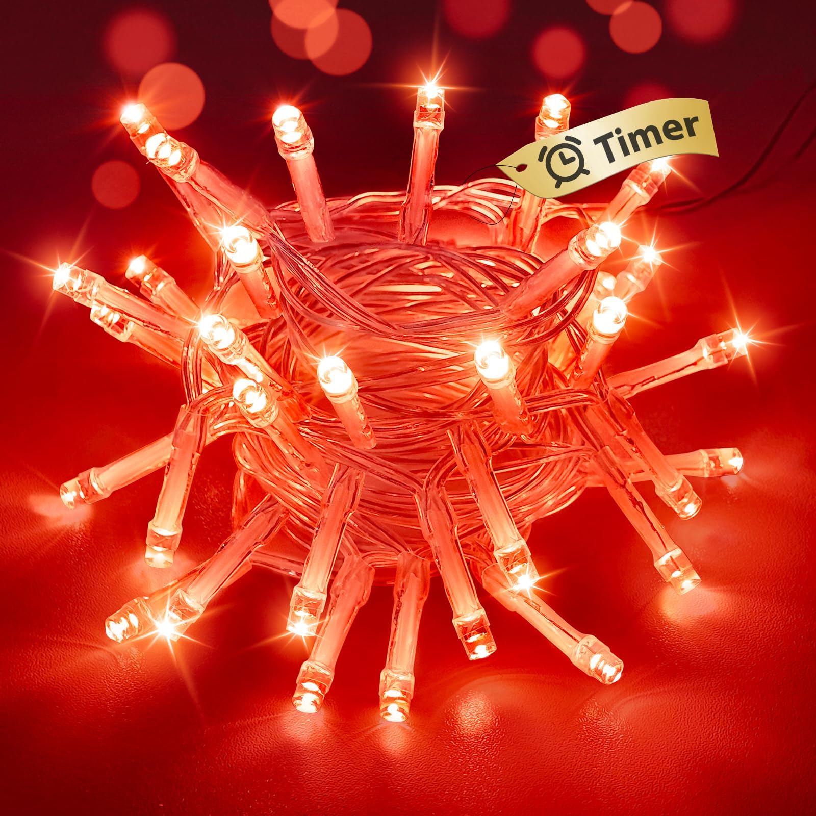 btfarm Fairy Lights Battery Operated with Timer, 3M 30 LED String Lights Battery Powered Waterproof, 2 Modes Battery Christmas Twinkle Light Decoration for Indoor Valentine Wedding Party, Red โ image 1