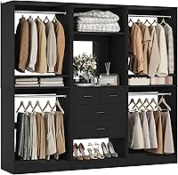Unikito 75-Inch Walk-In Closet System: 4 Drawers, Hanging Rods, Mirror, Adjustable Shelves - Black Freestanding Organizer
