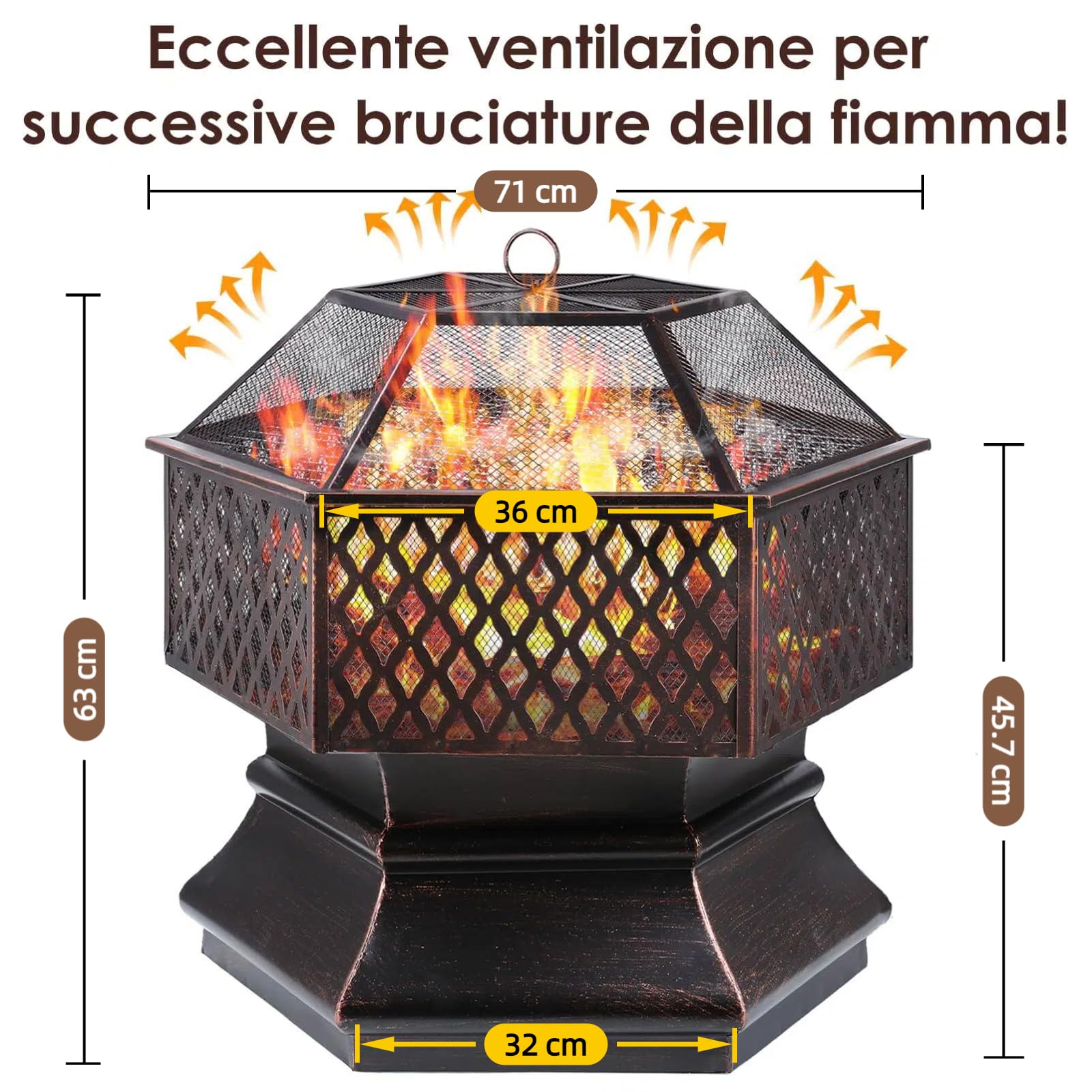 TLSUNNY Braciere da Esterno, Braciere da Giardino con Griglia, 71x71x63 cm | Fire Pit con Rete Protettiva, Griglia a Carbone e Attizzatoio, per Terrazza da Campeggio, Campeggio Riscaldamento