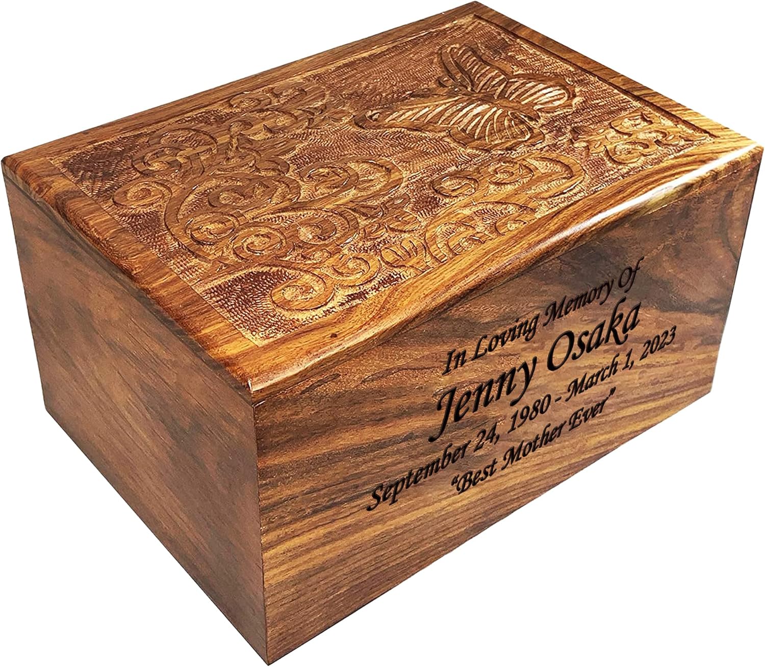 Butterfly Urn for Human Ashes, Personalized Large Size Wooden Cremation Urn with Custom Engraving
