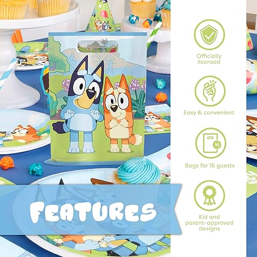 Miniatura 3 de Unique Bolsas de recuerdo de fiesta Bluey  Paquete de 16  Con licencia oficial  Bolsas de regalo  Suministros de fiesta de cumpleaños, recuerdos y