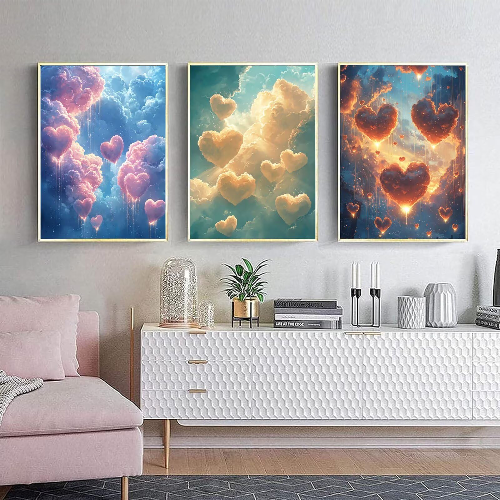 Cnyaunfi 3 Pezzi Nuvola Pittura Diamante Fai-Da-Te 5D Blu Diamond Painting Kit Completo per, Hobby Creativi Adulti, Pittura Diamante Artigianale Per La Decorazione Della Parete Di Casa 60x80cm YF-3201