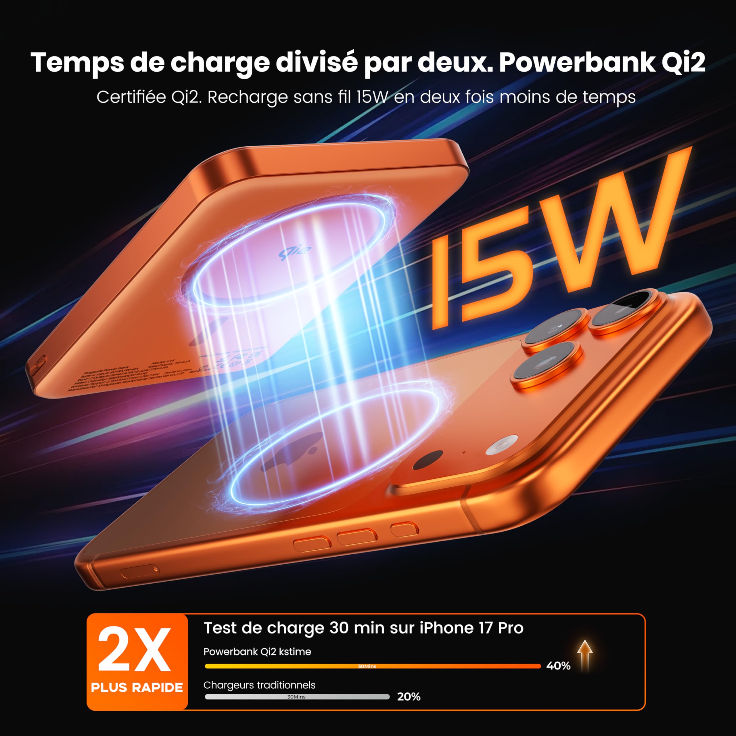 PD20W Batterie externe magnétique 10 000 mAh, design titane ultra fin, 14 mm, chargeur portable sans fil avec entrée et sortie USB-C, compatible avec iPhone 17/16/15/14/13/12 Series et Apple Watch