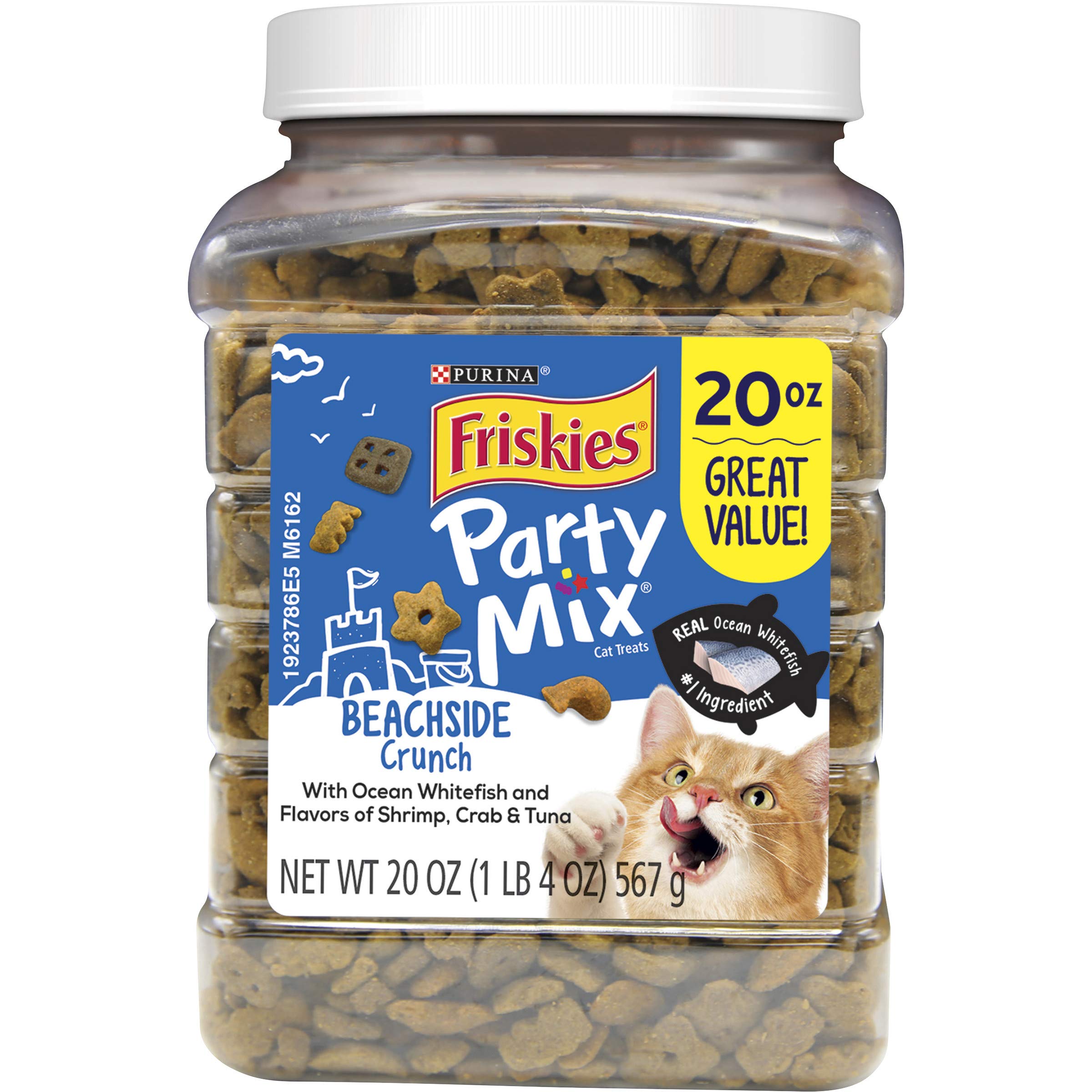 Friskies Party Mix Adult Cat Treats Canisters – Real Ocean Whitefish #1 Ingredient