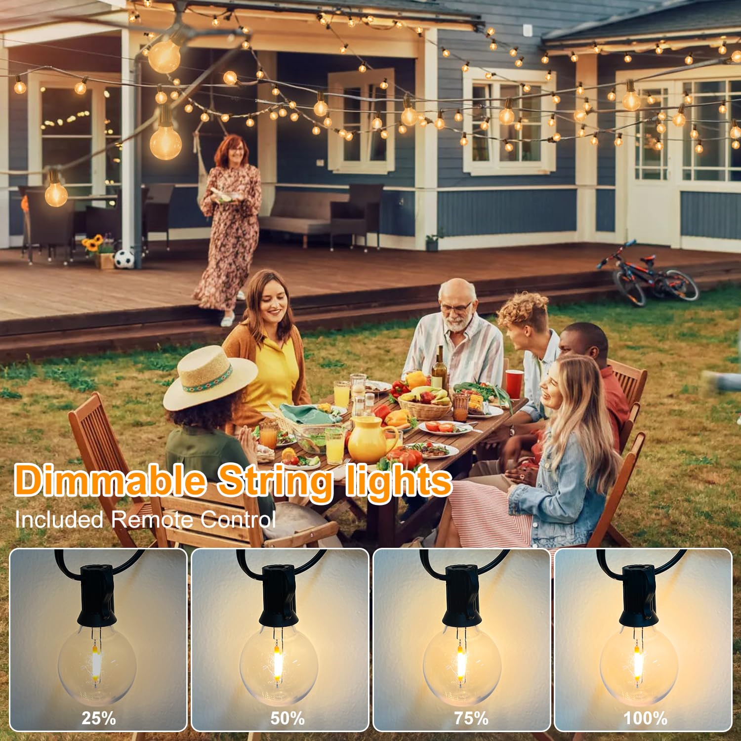 VANDABAO Catena Luminosa Esterno - 40m 56+2 Led Lampadine Luci da Esterno Giardino Dimmerabile con Telecomando Lucine da Esterno Catene Luminose Esterni Decorative per Jardin