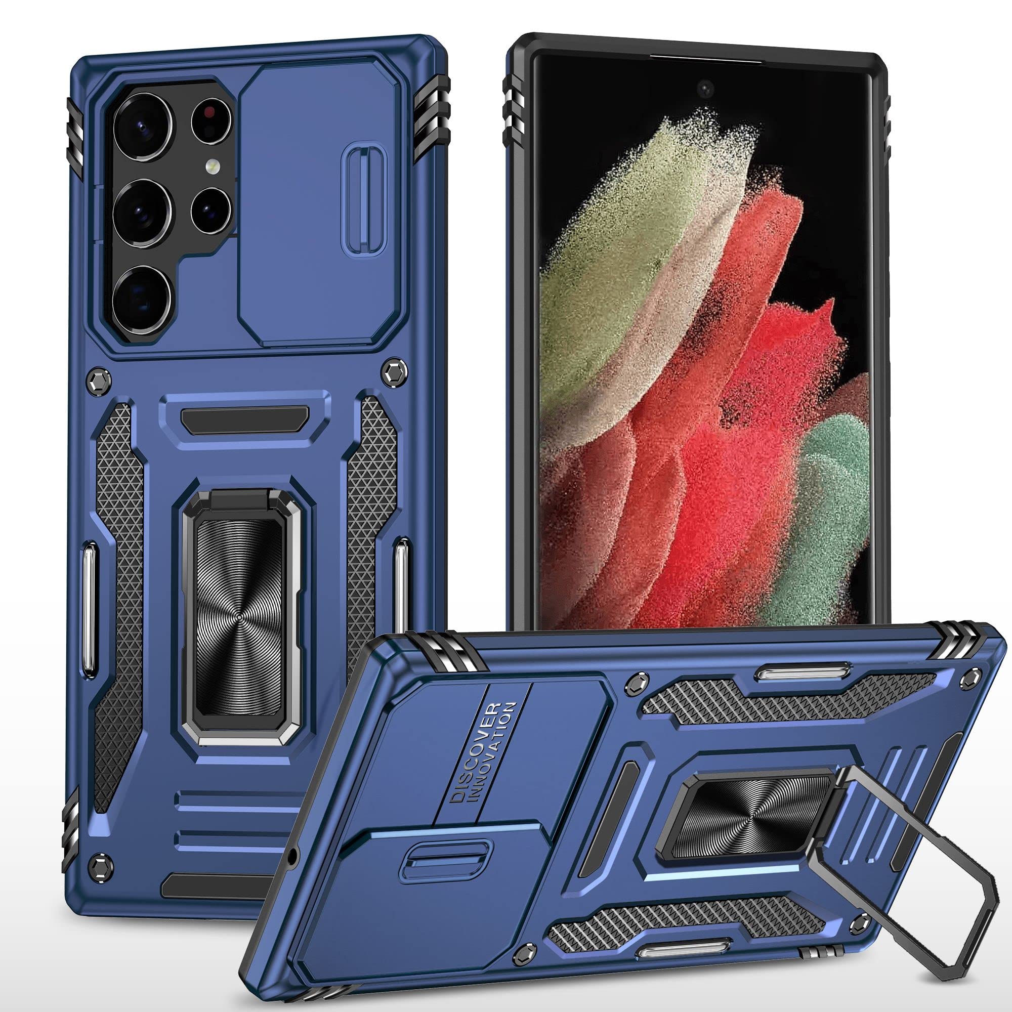 PURECOLOR® Military Grade Cover for Samsung Galaxy S22 Ultra Back Case with Screen & Camera Protection | Rotated Ring Kickstand | Heavy Duty Shockproof Protective Pouch Case - Navy Blue (B0CWF9LMJB) Amazon Price History, Amazon Price Tracker