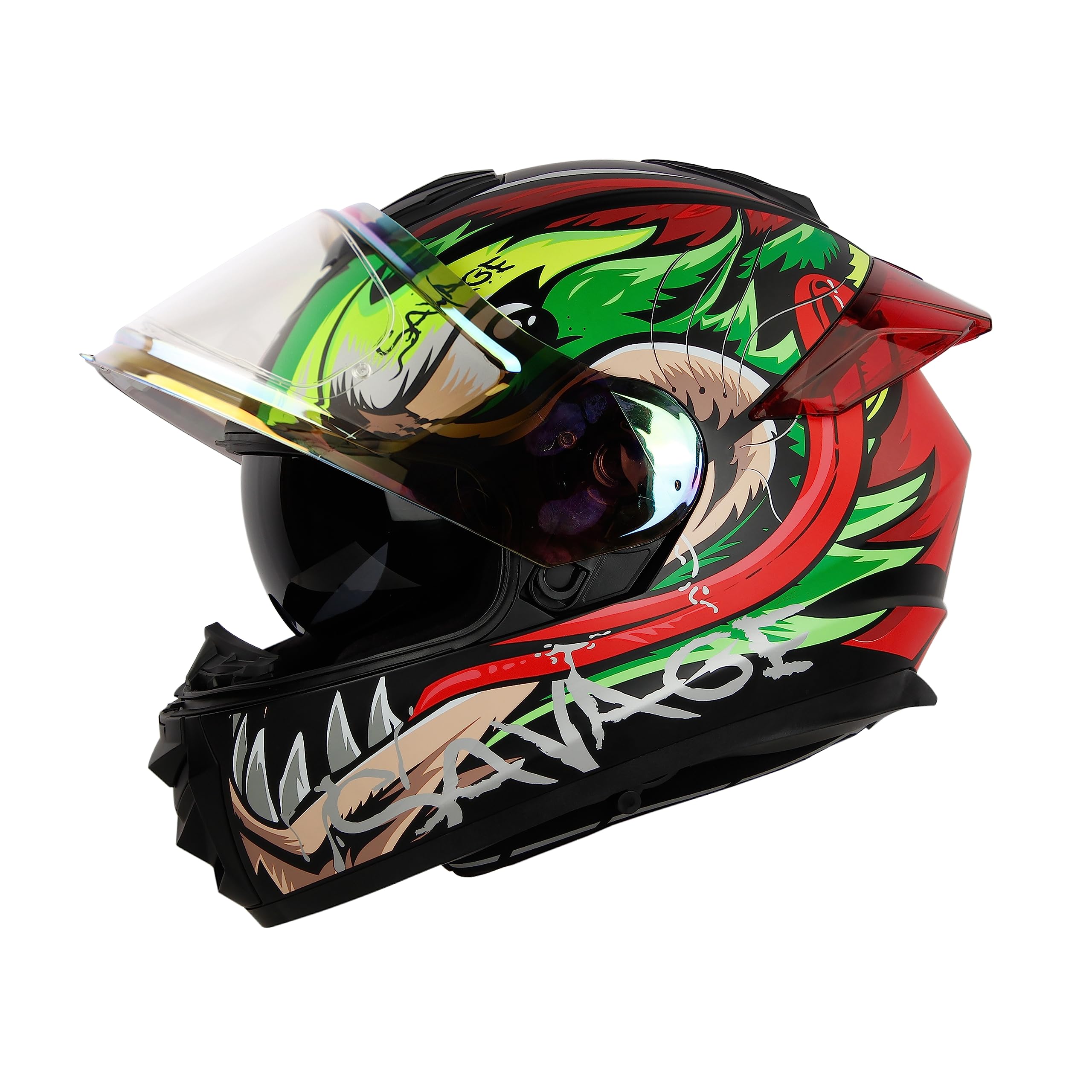 Ignyte IGN-8 Savage ISI/DOT Certified Full Face Graphic Helmet with Outer Anti Fog Clear Chrome Border Visor and Inner Smoke Sun Shield