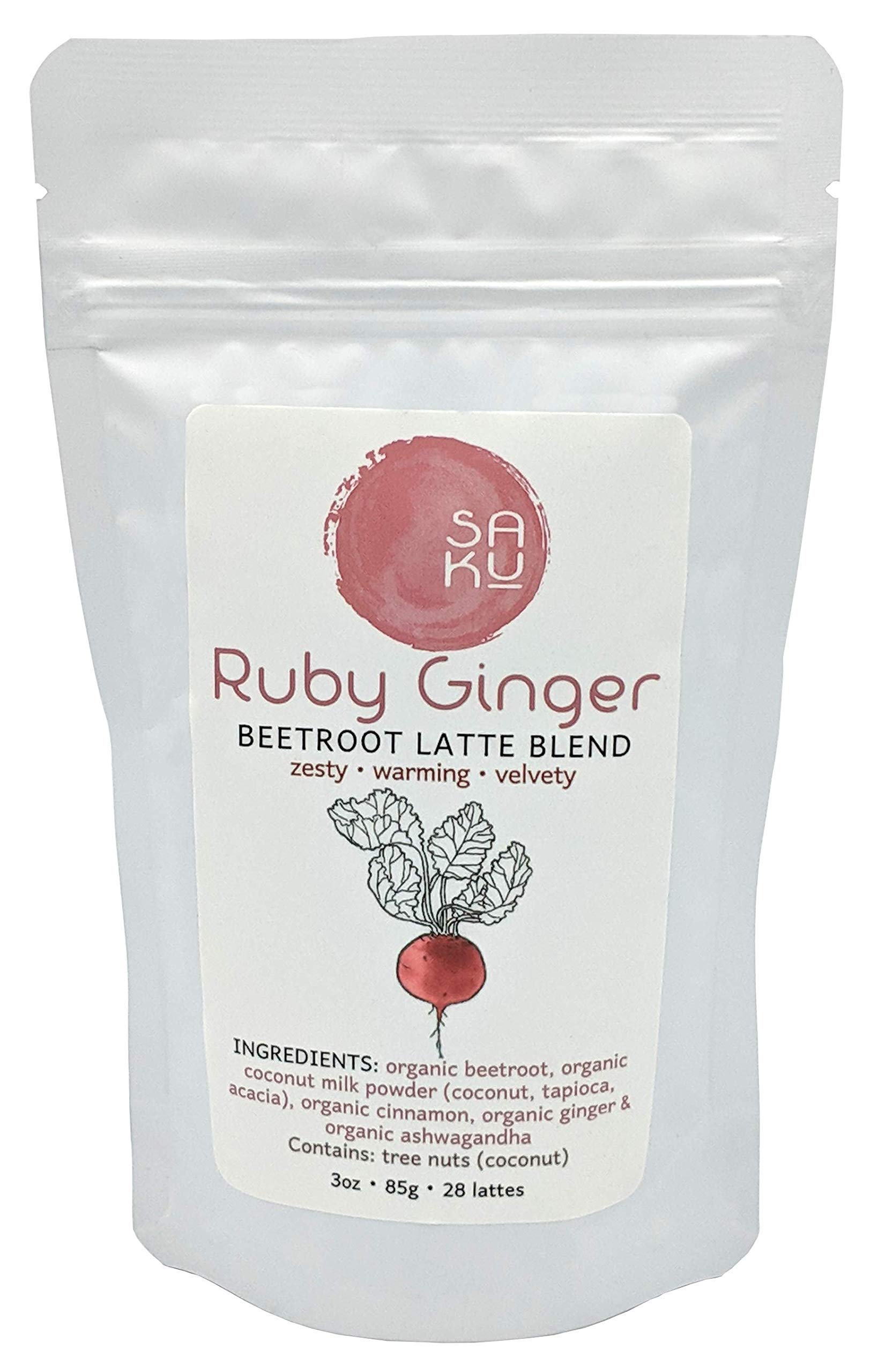 SAKU Tea, Ruby Ginger Beetroot Latte Blend, Super Food Latte, 3oz Bag