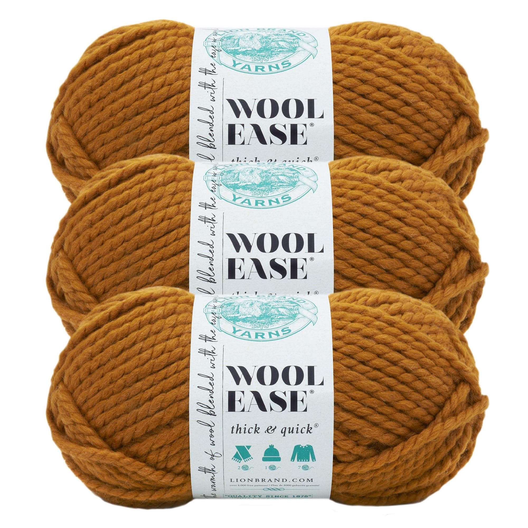 Lion Brand Yarn 640-189A Yarn, 3-Packs, Butterscotch, 3 Pack