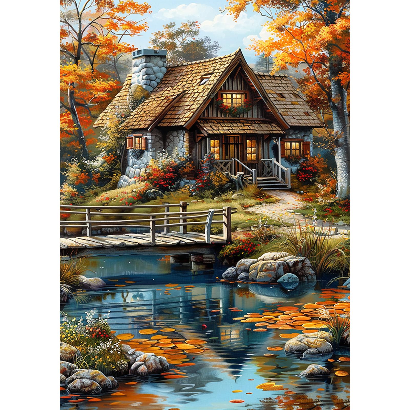 NEWENMO Beautiful House Diamond Painting Kits Adults,5D Colorful Flowers Diamond Art,DIY Diamond Arts Mosaic Kits for Adults Beginner,Full Round Drill Gem Art for Home Decoration,30x40cm