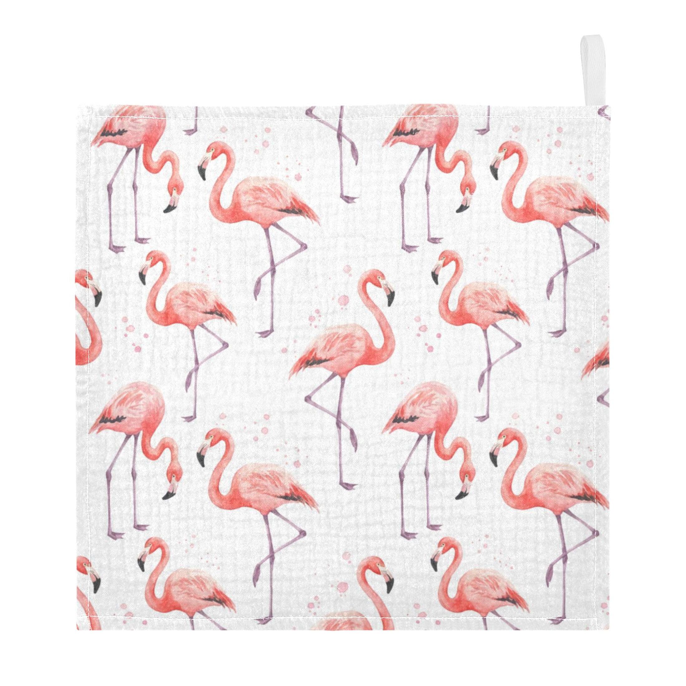 Fuauuyl Flamingo Baby Muslin Washcloths Cotton Absorbent Soft Burp Cloths for Newborns Infants Toddlers, Reusable Face Towels for Sensitive Skin, 5 Pack, 12x12 in