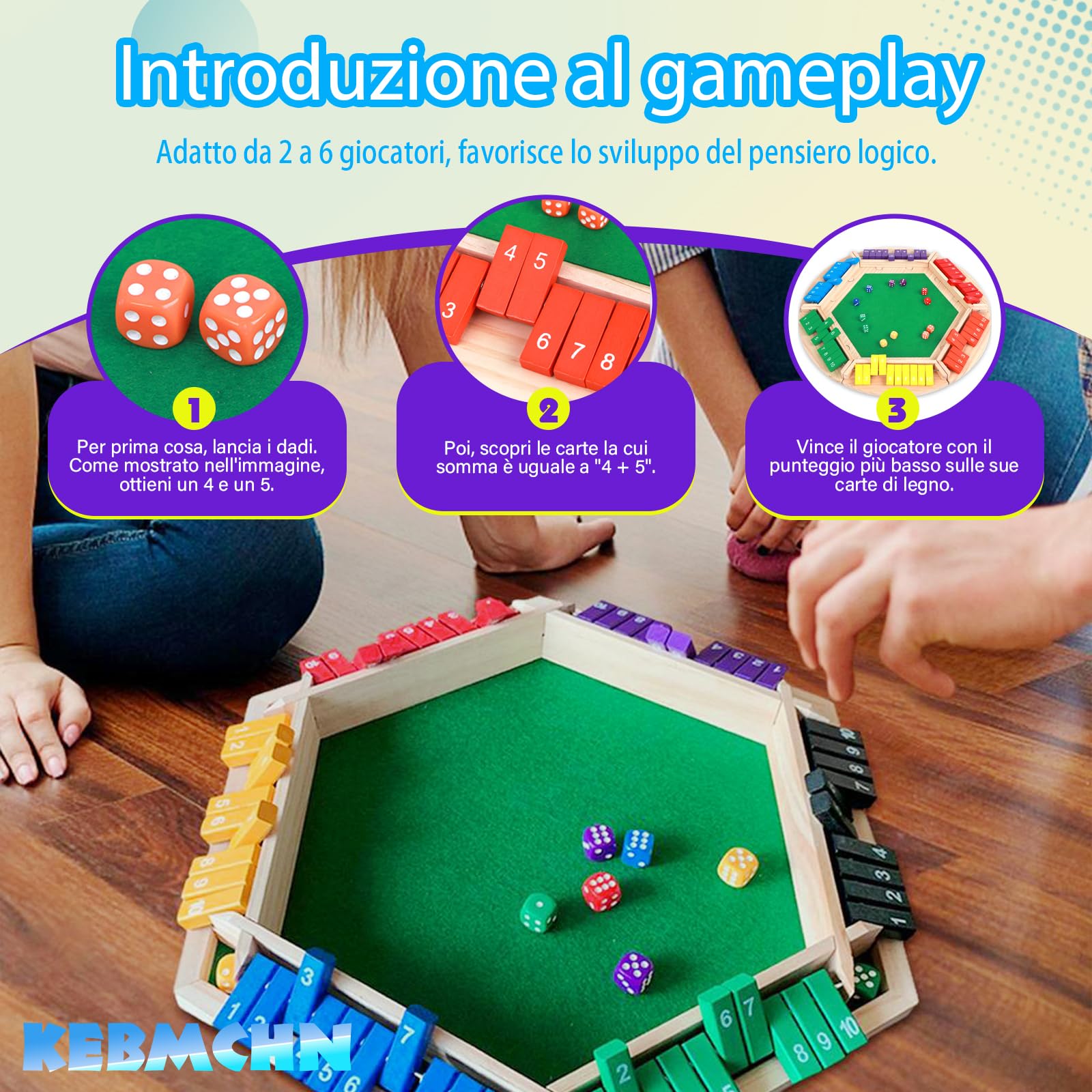 Shut The Box Gioco da tavolo – Gioco di dadi classico per fino a 6 giocatori – Gioco matematico tradizionale per serate in famiglia, Gioco da tavolo in legno (Multicolore)