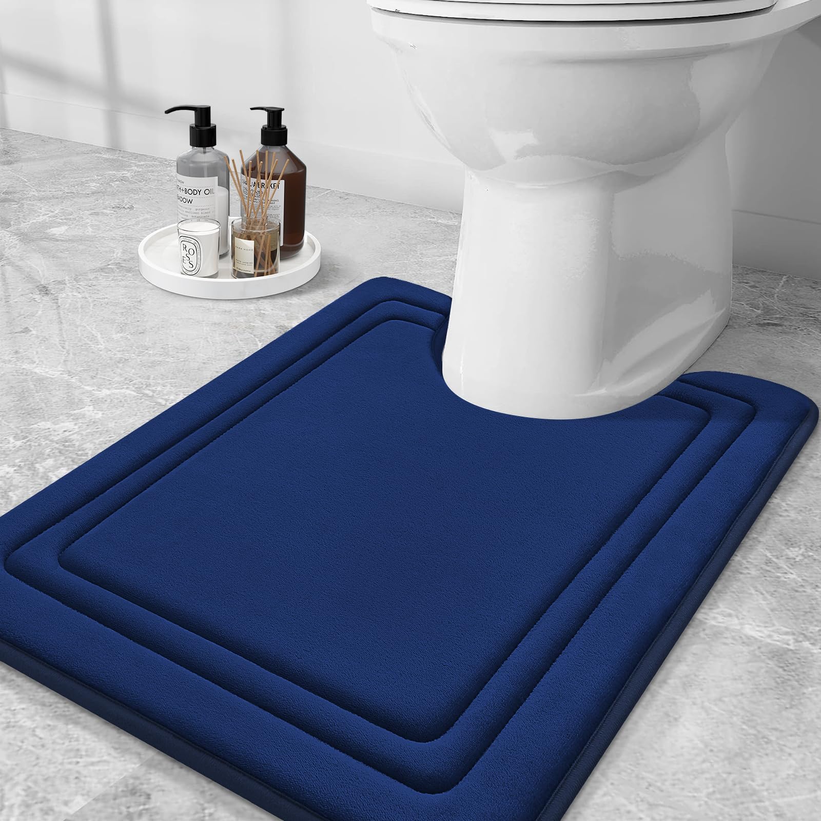 Grandaily Memory Foam Toilet Rugs U-Shaped 24x20, Ultra Soft, Non-Slip and Absorbent Bathroom Rugs, Machine Wash Dry, Comfortable Contour Bath Mat for