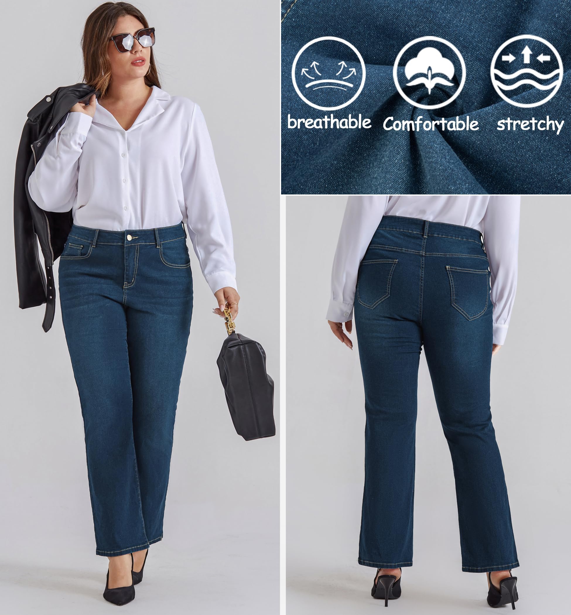 Hanna Nikole Pantalones vaqueros de corte boot-cut para mujer, cintura alta, elásticos, corte bootcut