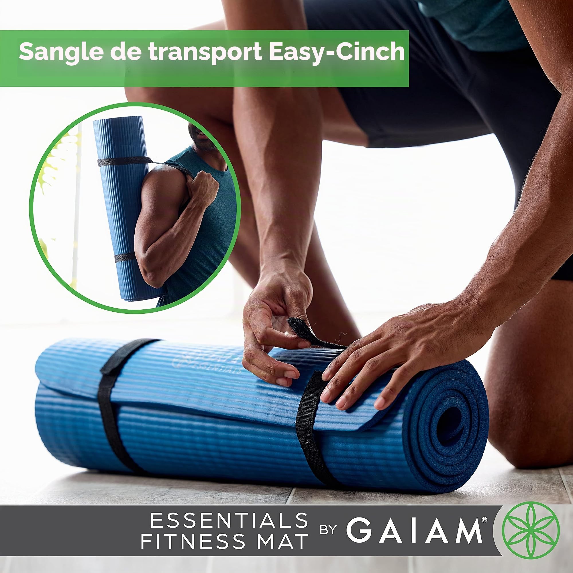 Gaiam Essentials Tapis de yoga épais avec sangle de transport pour tapis de yoga Noir 183 x 61 x 61 cm