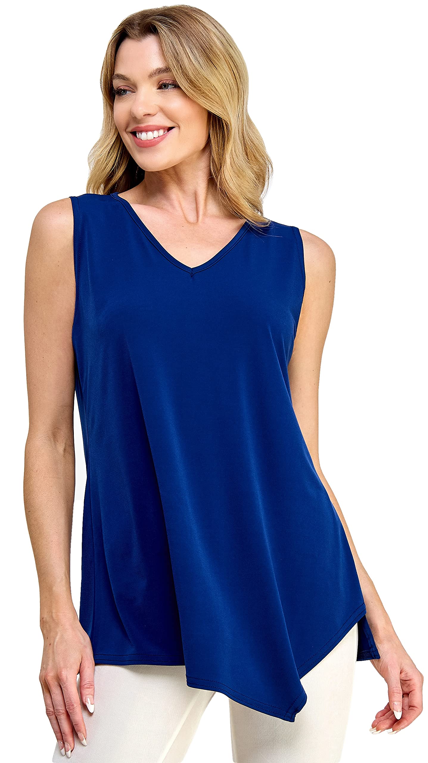 JostarWomen's Casual Tank Top - Sleeveless V-Neck Asymmetrical Hem Soft Stretch Blouse Tunic T Shirts