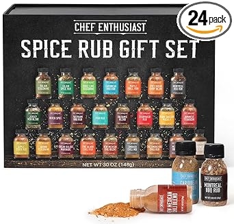 Grilling Spices & Seasoning Set - 24 Unique Gourmet BBQ Spice Rub Sampler (Kosher) - Gift Set for Birthday, Anniversary, Men, Dads, Husbands - By Chef Enthusiasts