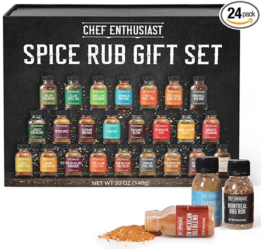 Grilling Spices & Seasoning Set - 24 Unique Gourmet BBQ Spice Rub Sampler (Kosher) - Gift Set for Birthday, Anniversary, Men, Dads, Husbands - By Chef Enthusiasts