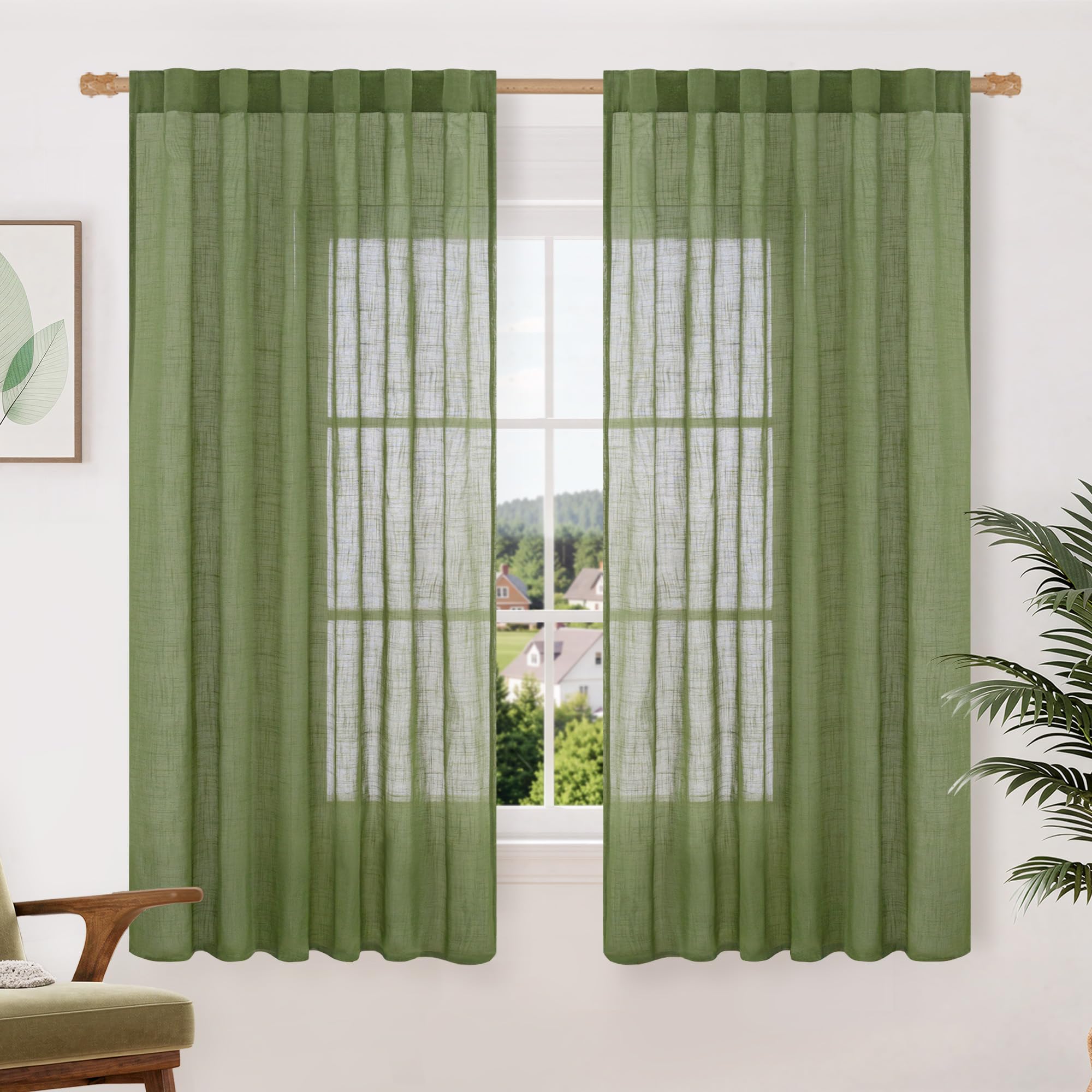 LAMIT Natural Linen Semi Sheer Curtains 84 Inches Long 2 Panels, Living Room Linen Textured Light Filtering Drapes Back Tab and Rod Pocket Neutral Window Panels for Bedroom/Sliding Door, 52 x 84 Inch — view 82