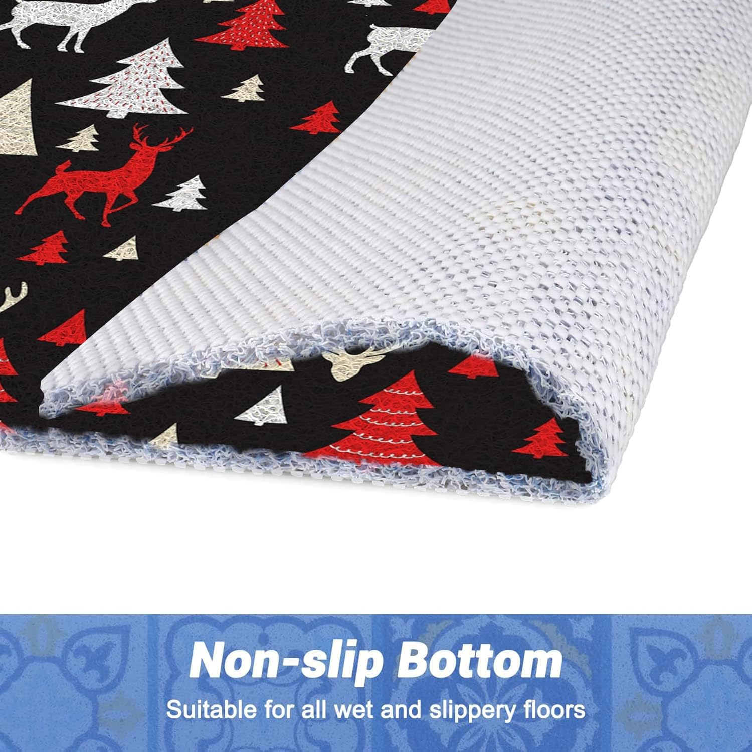 Shower Mat Bathtub Mat,45x100cm/17.72x39.37in, Non-Slip Bath Mat, Quick Drying PVC Loofah Bathmat for Tub,Shower,Bathroom (Cedar Forest,Blue)