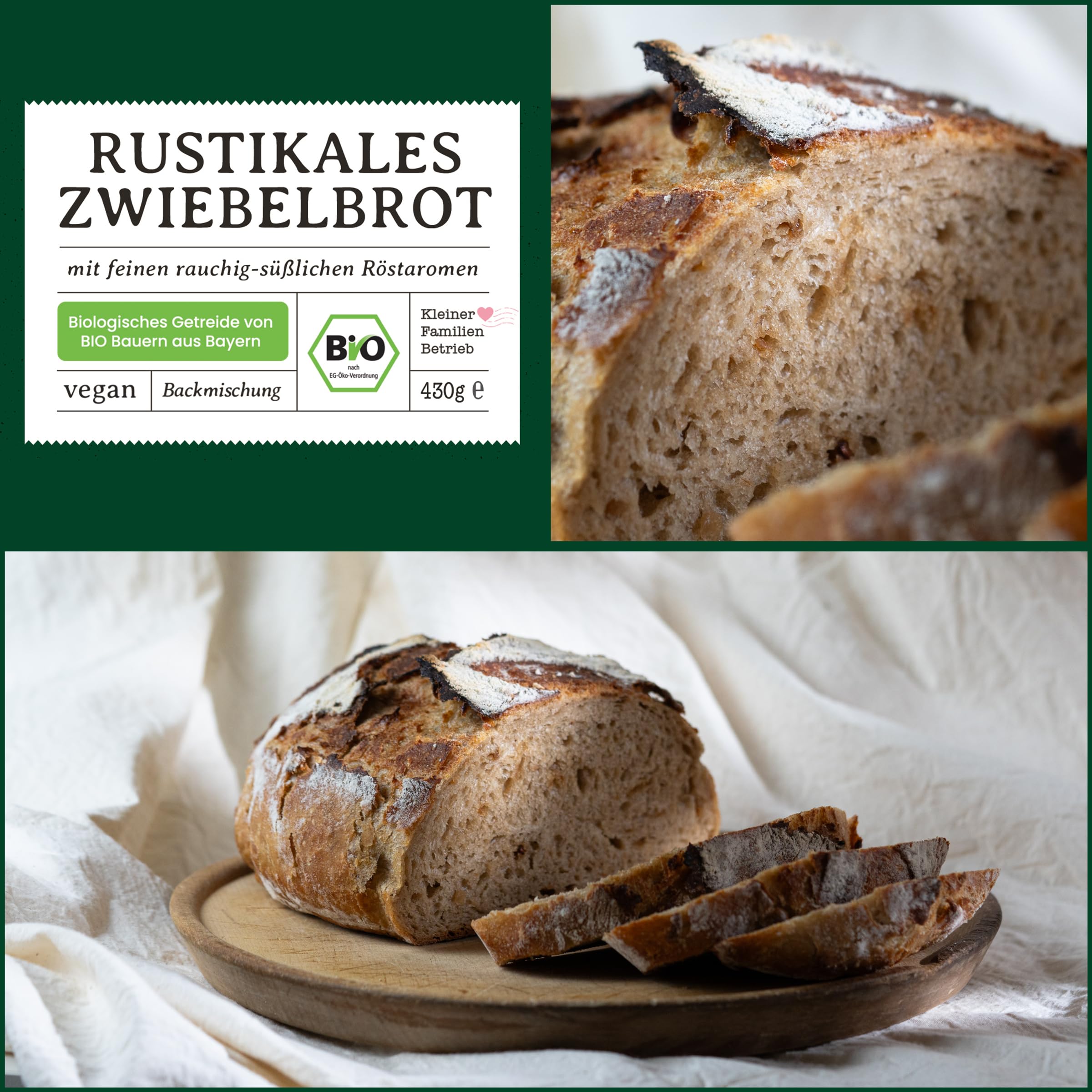 Bio Brotbackmischung Rustikales Zwiebelbrot – mit Röstzwiebeln – herzhaftes Bio Brot ideal für Grillen, Brotzeit & Ofen – auch für Brotbackautomat – Bake with Love – 10er Pack
