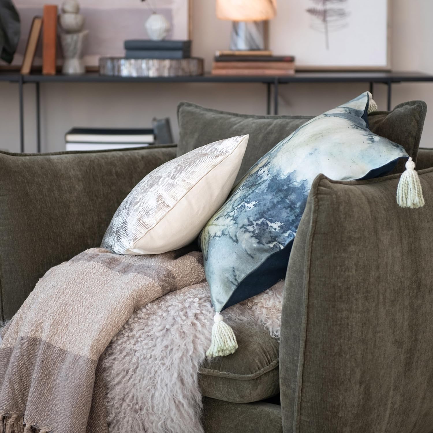 Bloomingville, Multicolor Aqua Serenity Velvet Tassel Pillow