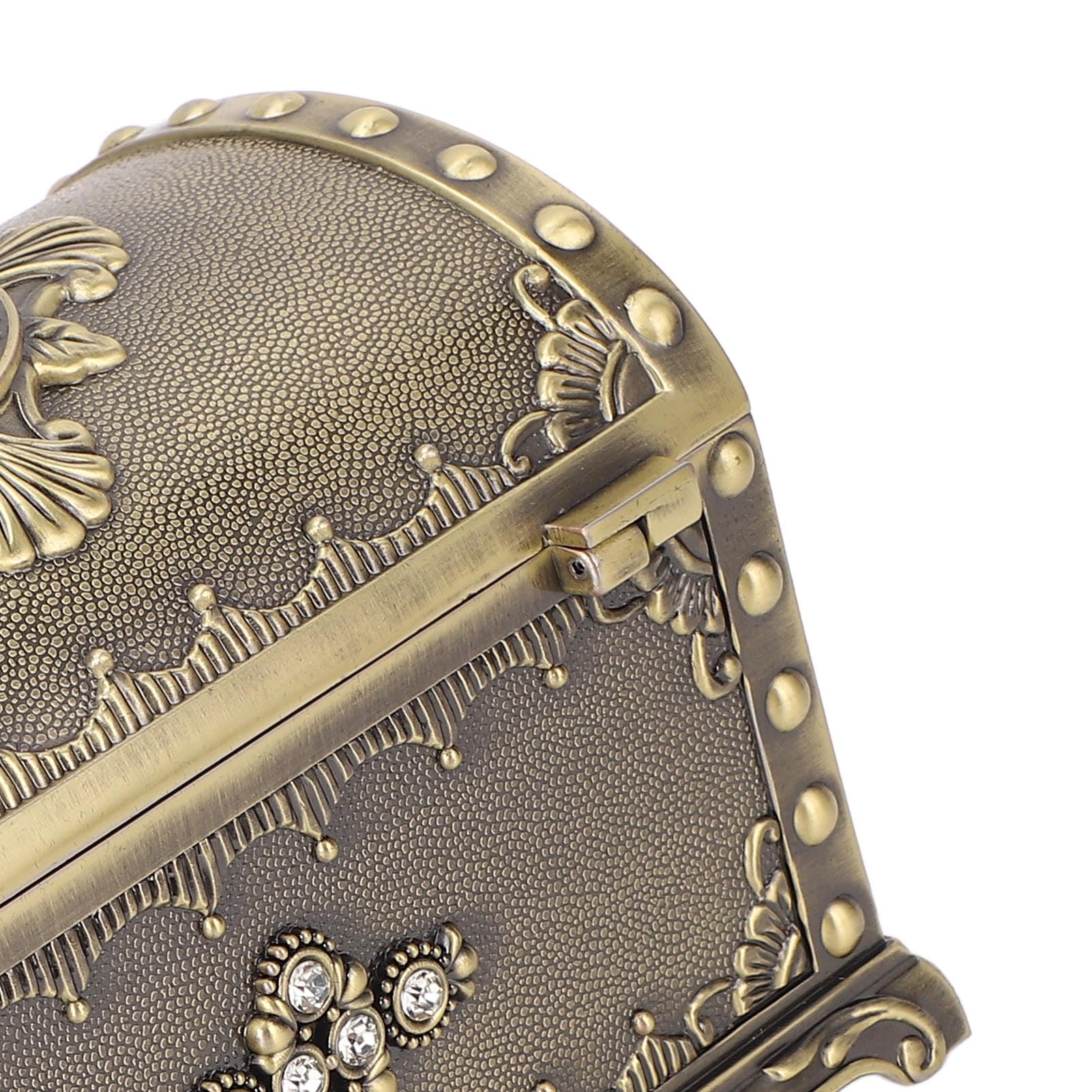 POENVFPO Metalowe Pudełko na biżuterię w Stylu Vintage, Klasyczny Wytłoczony Kwiatowy Wzór Elegancki Organizer z pozłacaną rączką i aksamitną wyściółką, do Użytku Domowego i Komercyjnego (Brązowy)