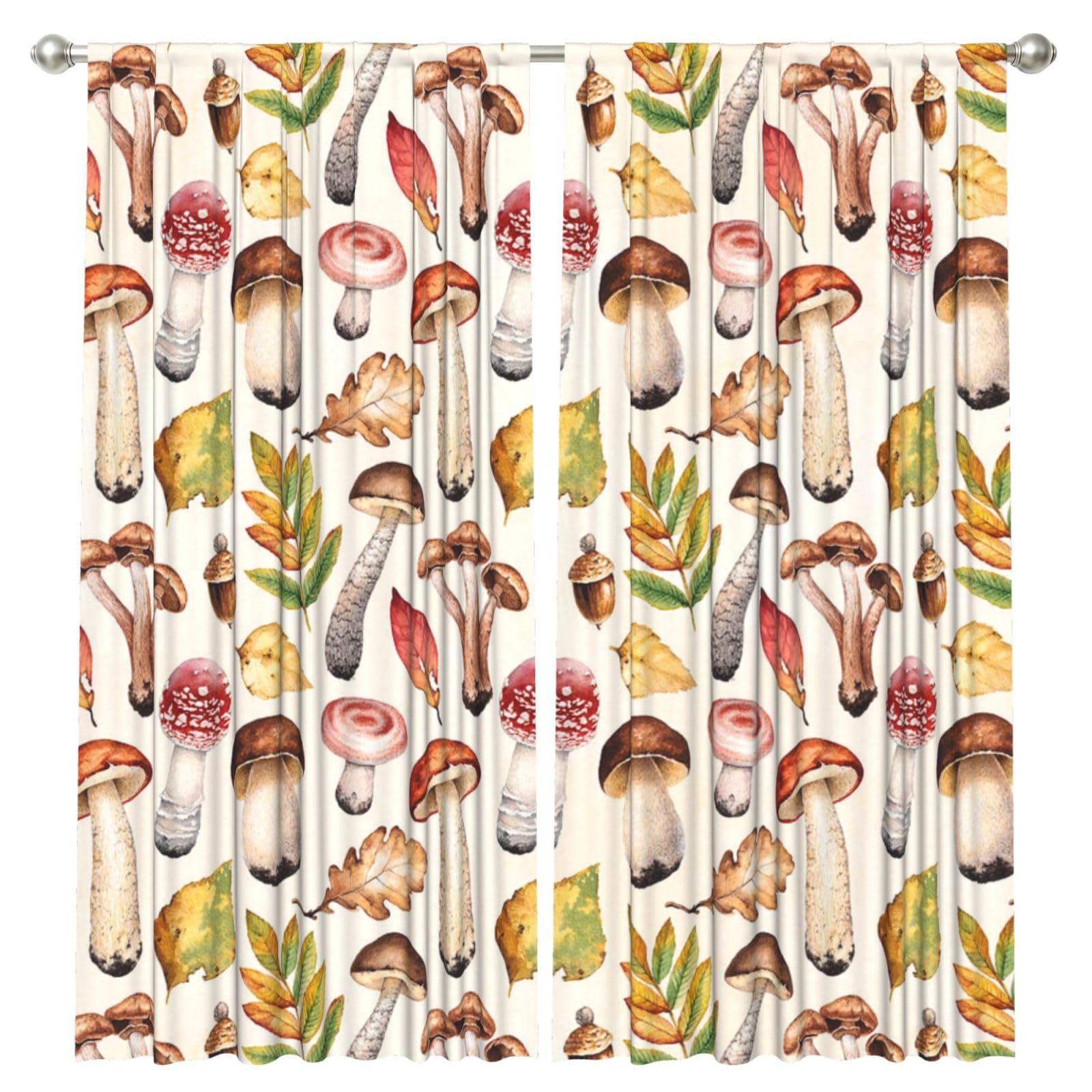 InOmak Watercolor Mushrooms Printed, 2 Panels Window Curtains 52 x 84 Inch Blackout Curtains for Living Room Bedroom