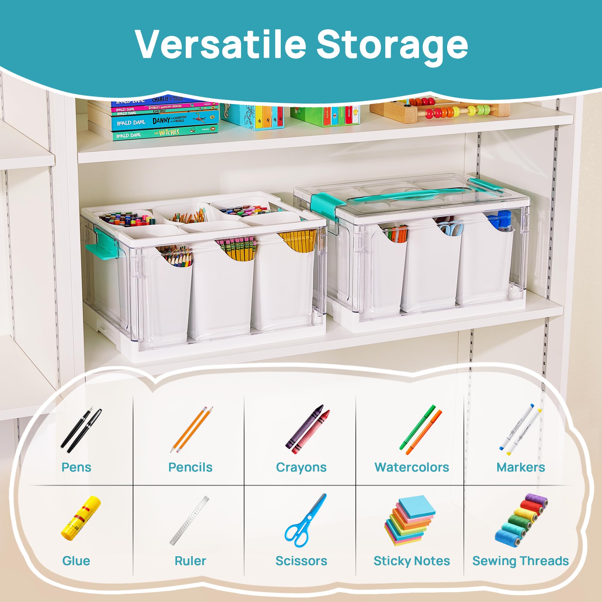 24 QT Clear Plastic Craft Storage Organizer Box with Dividers Art Supply Bin