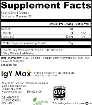 XYMOGEN IG 26 DF - Dairy-Free Immunoglobulin Capsules for Intestinal & Immune System Support - Hyperimmune Egg-Derived Immunoglobulins - 120 Capsules