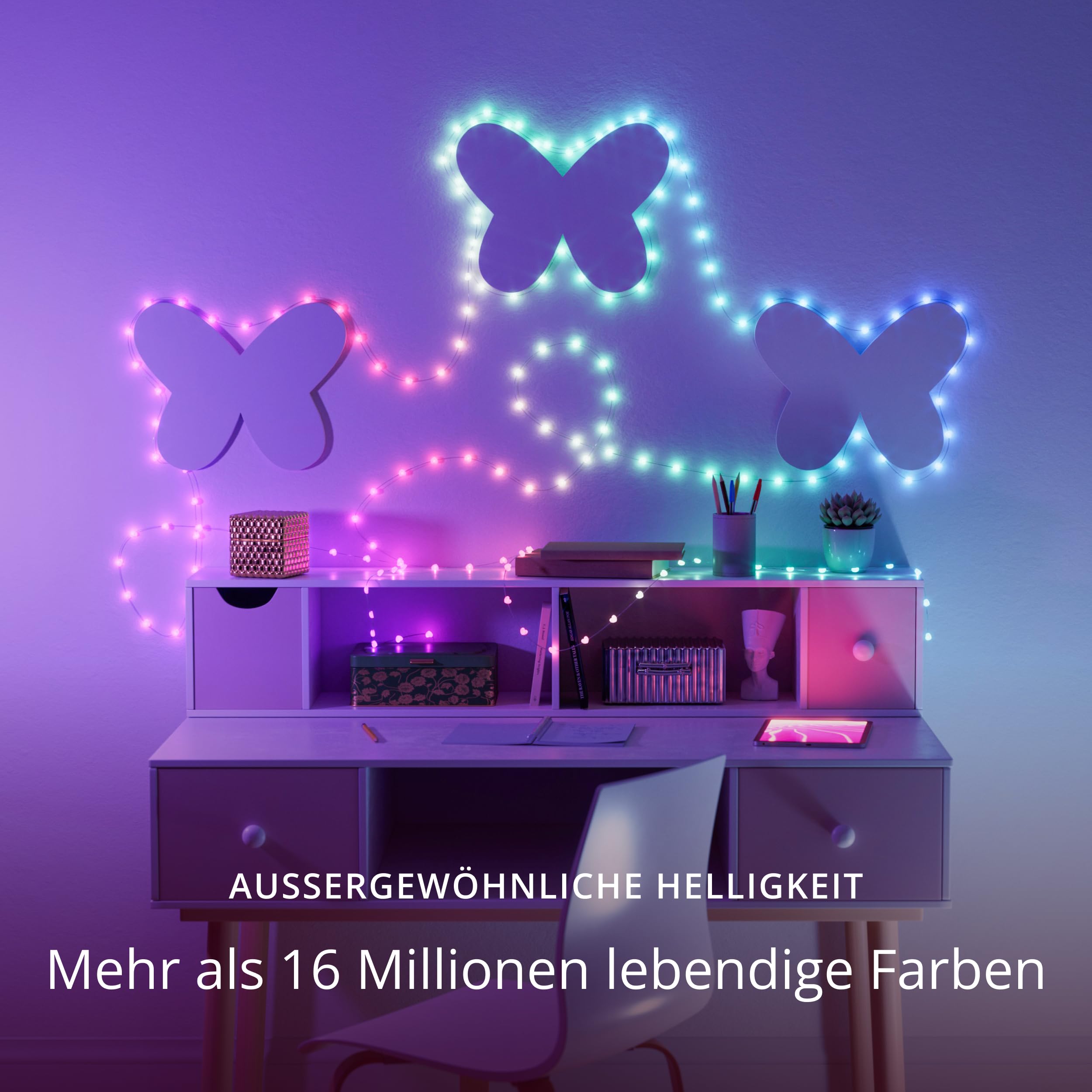 Twinkly Strings USB-C Hearts 100 LED, LED-Lichterkette in Herzform, RGB LED-Lichter Mehrfarbig, Lichter zum Valentinstag, Kompatibel mit Alexa und Google Home, USB-C, Transparentes Kabel, 6m