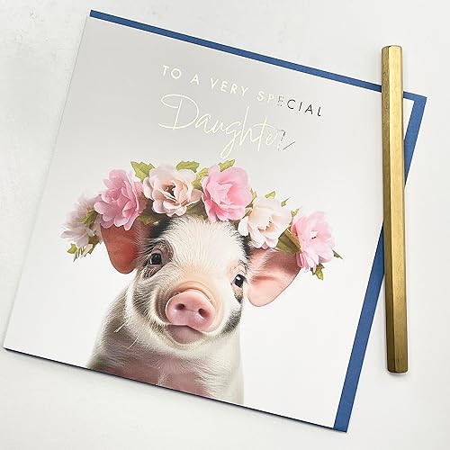 Miniatura 3 de Old English Co. - Tarjeta de felicitación para hija muy especial, diseño floral de cerdo, bonita tarjeta de cumpleaños para ella, tarjetas de
