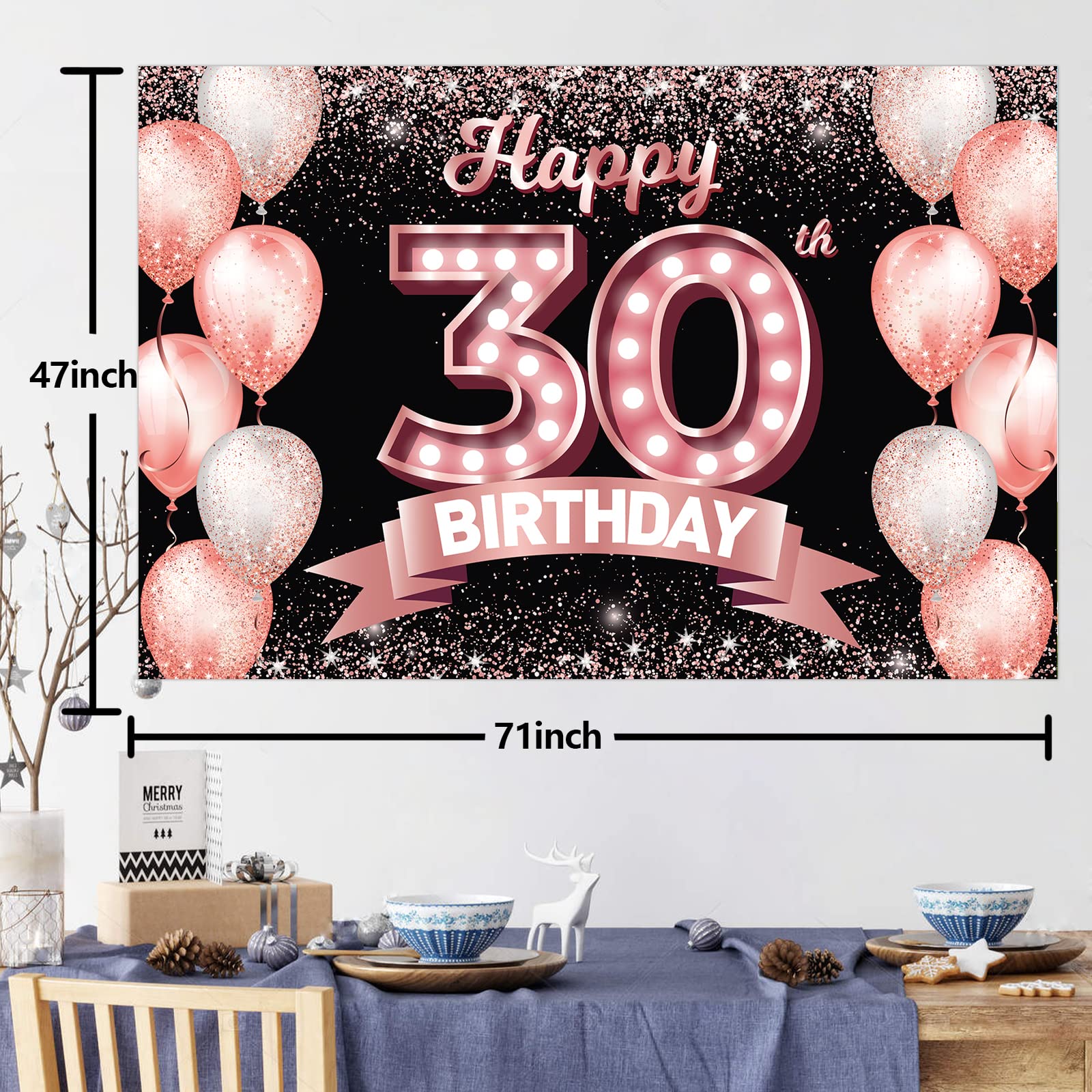 „She’s Tying Up Her Twenties“ Banner – Roségolden Glitzernd, Für 30. Geburtstag Oder Jubiläum