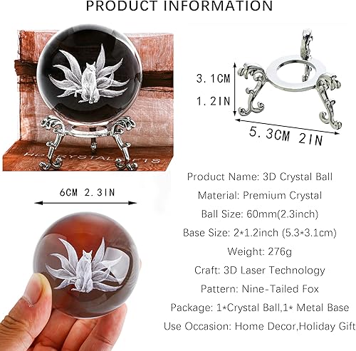 Miniatura 2 de HDCRYSTALGIFTS Bola de cristal de cocodrilo de 2362in con soporte decorativo de pisapapeles 3D grabado con láser esfera de animales novedosa