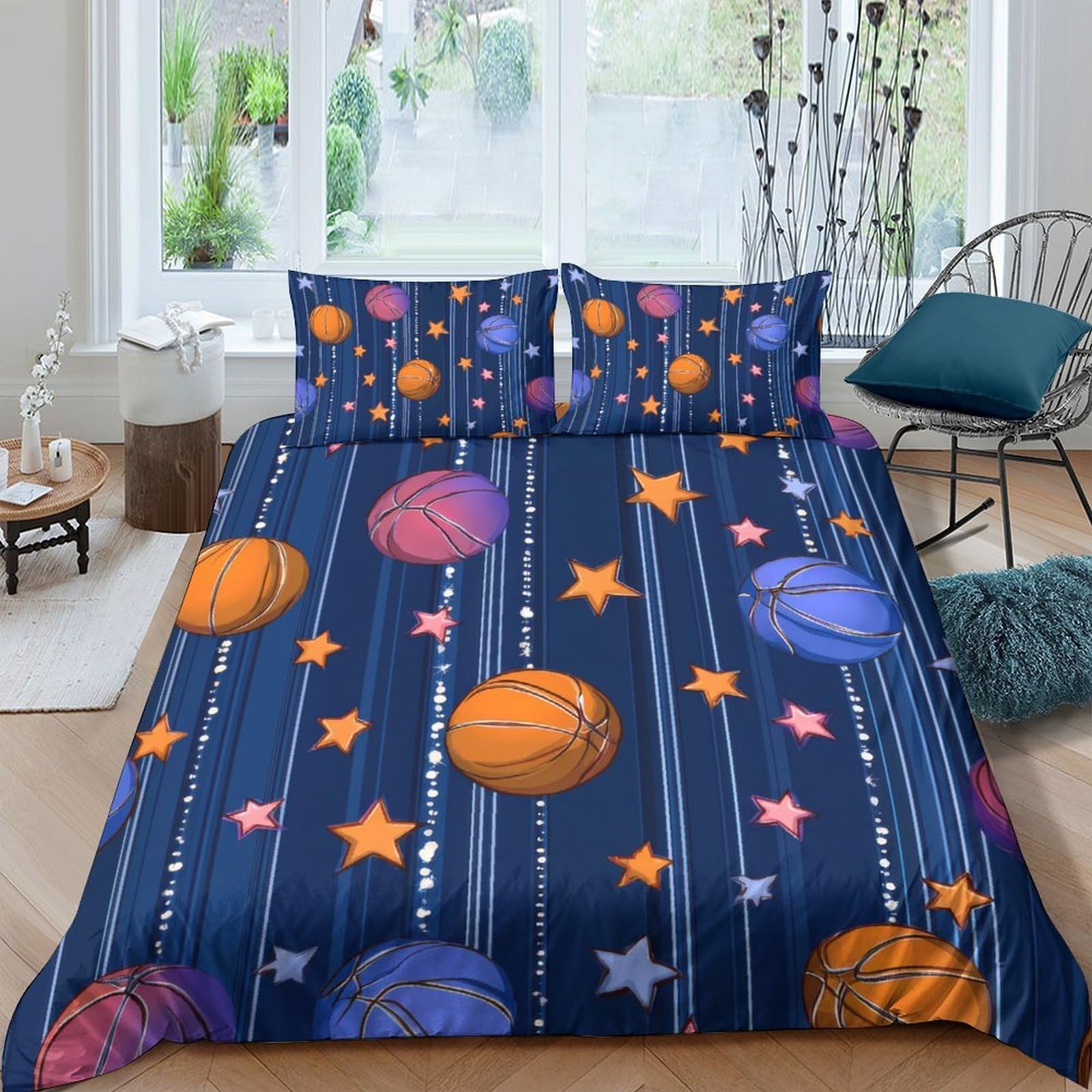 GPLZQXKJNH 3D Printed Planets Stars Duvet Cover Set Microfiber Soft Breathable Space Bedding with 2 Pillowcases for Bedroom Single（135x200cm）
