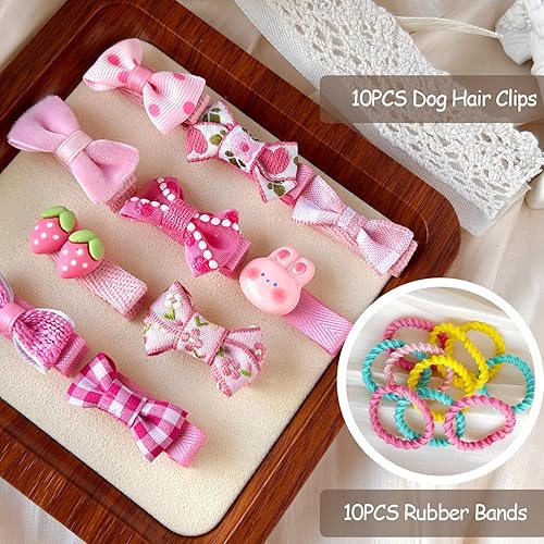 Miniatura 3 de 10 pinzas para el pelo de perro rosa rubor, 10 unidades, bandas de goma coloridas, lazos para perros pequeños, accesorios de aseo para mascotas,