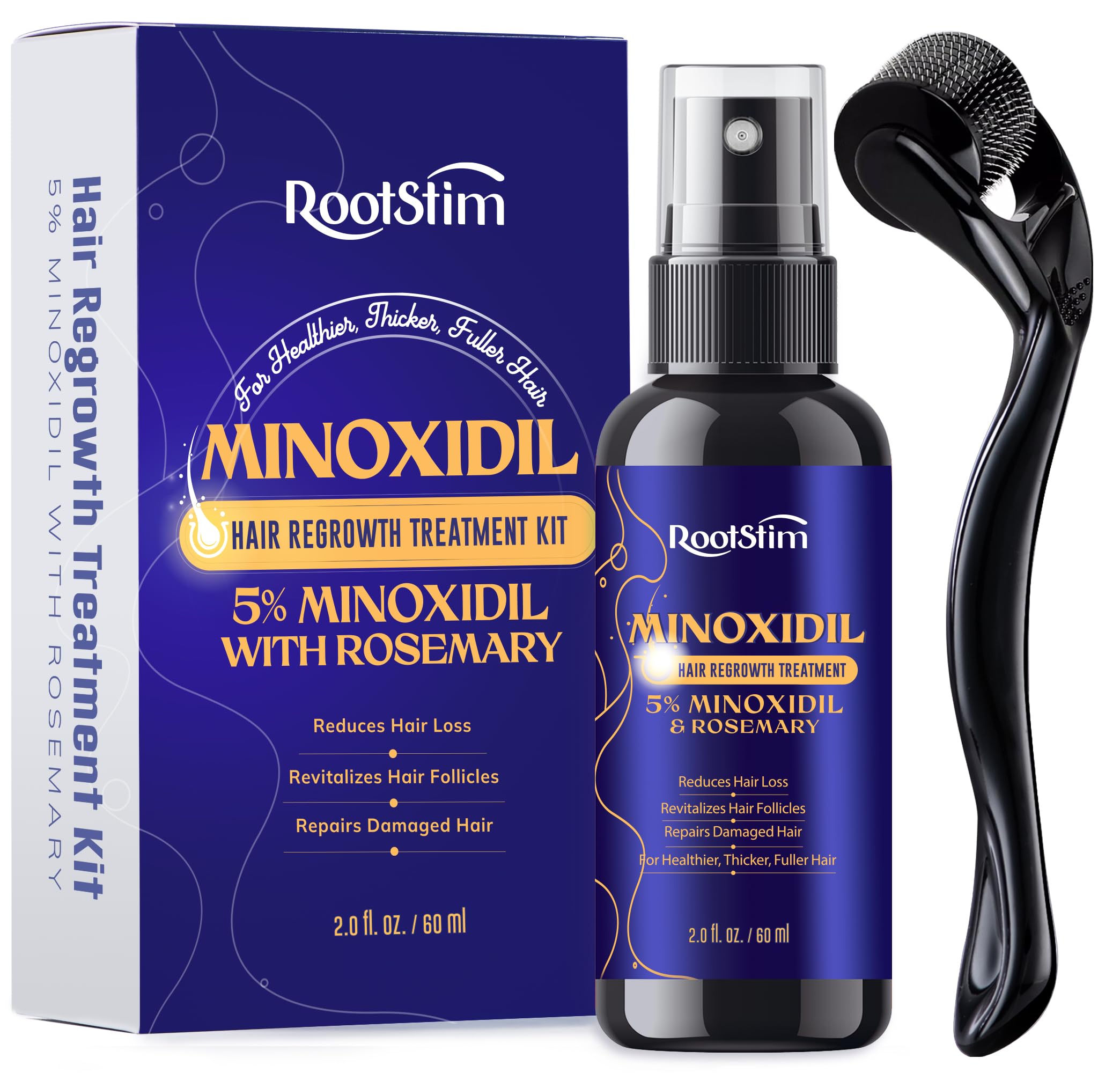 5% Minoxidil Kit for Men and Women with 0.25 mm Derma Roller – Beard Growth Kit & Hair Regrowth Spray – Targets Thinning Hairlines, Crowns & Patchy Beards – 60 mL