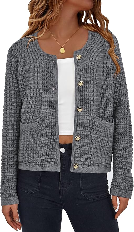 PRETTYGARDEN Women Knit Cardigan Sweaters Fall Fashion Long Sleeve Open Front Button Down Trendy Casual Jacket Winter Clothes