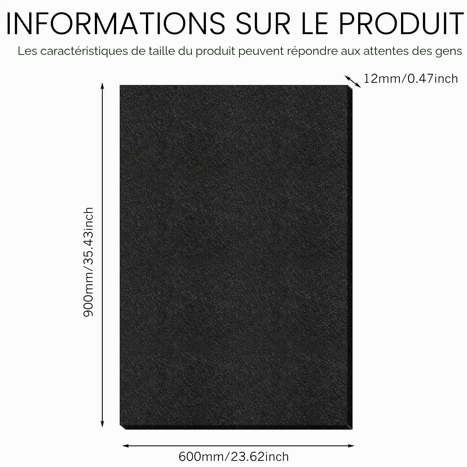 Cible de fléchettes en feutre 60 x 90 cm - Protection murale pour jeu de fléchettes pour cible de fléchettes en liège et carrelage mural - Peut protéger les murs - Noir