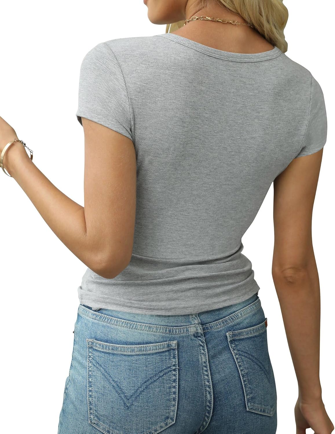 Artfish Women's Short Sleeve Shirts Crewneck Cropped Workout Slim Fitted Ribbed Casual Basic T-Shirts - Image 2