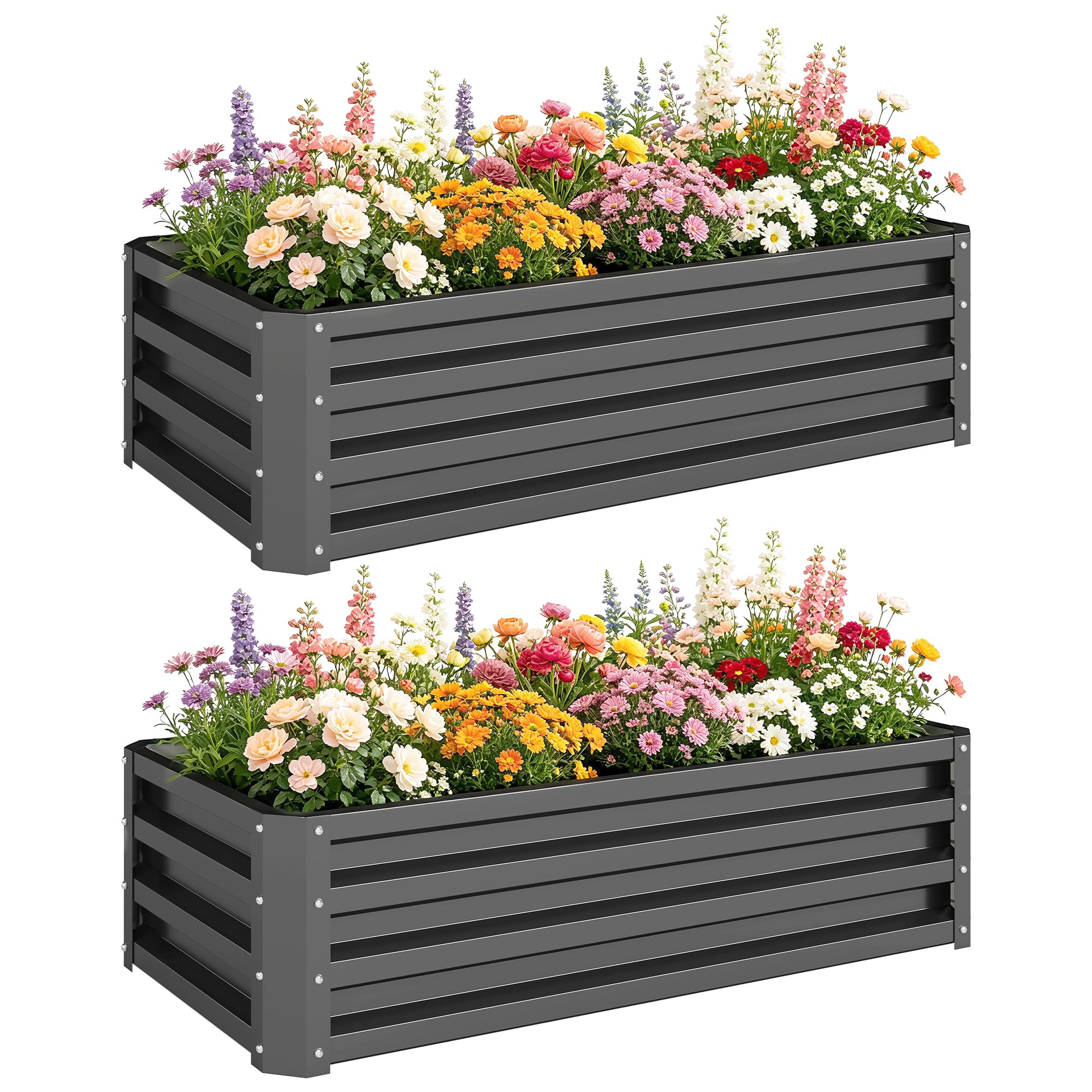 Outsunny Set of 2 Raised Garden Bed, Outdoor Planter Box with Galvanised Steel Frame for Growing Vegetables, Flowers and Herbs, 110 x 50 x 30 cm, Dark Grey