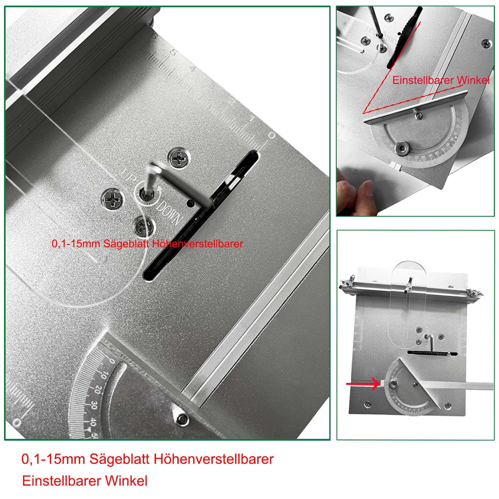 Mini sega e circolare da tavolo 4 lame, seghe portatili di precisione Saw-0,1-15 mm regolabile in altezza/7 marce/arresto angolare 0-90°