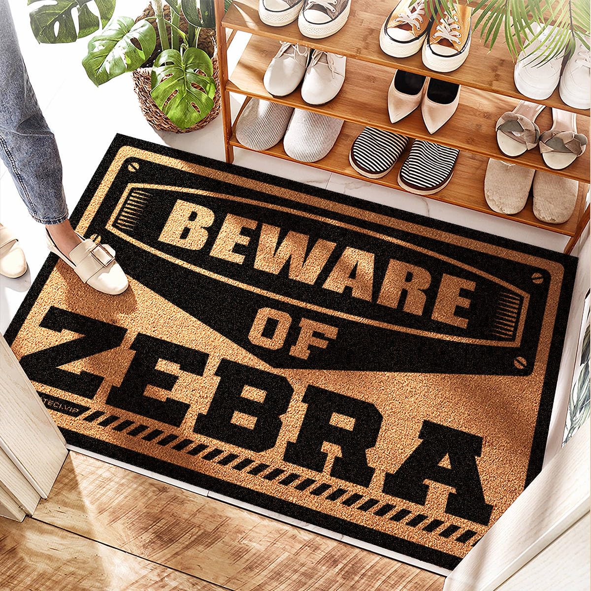 Tapis d'entrée de maison « Beware of Zebra » pour animaux